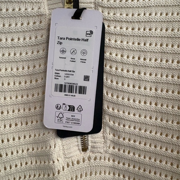 Varley Tara Pointelle Half Zip Sweater Ivory Cream Size S NWT $148 - Picture 4 of 7